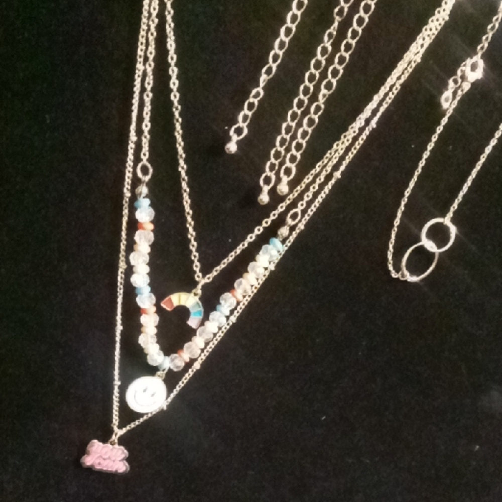 Girls 3 Necklaces 14 To 18+ 4in Extender Multicolor Layered Necklaces & Bracelet